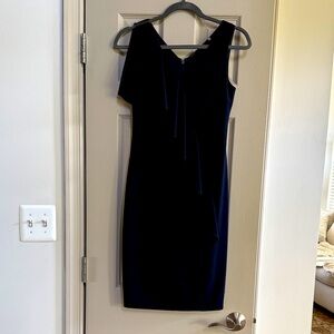 Elie Tahari One Shoulder Navy Dress Asymmetrical Shoulders